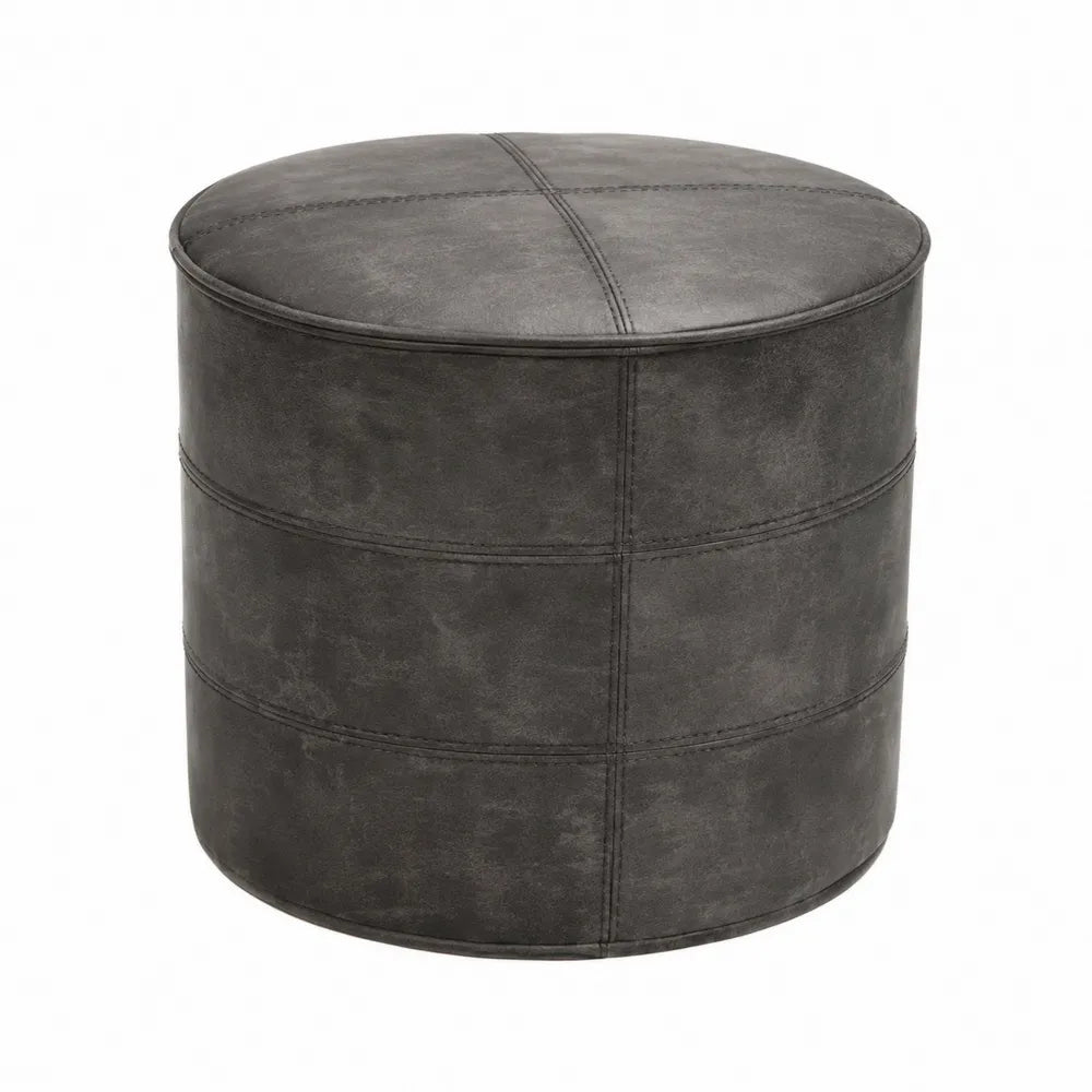 Pouf Rotondo in Pelle Sintetica Grigio Scuro