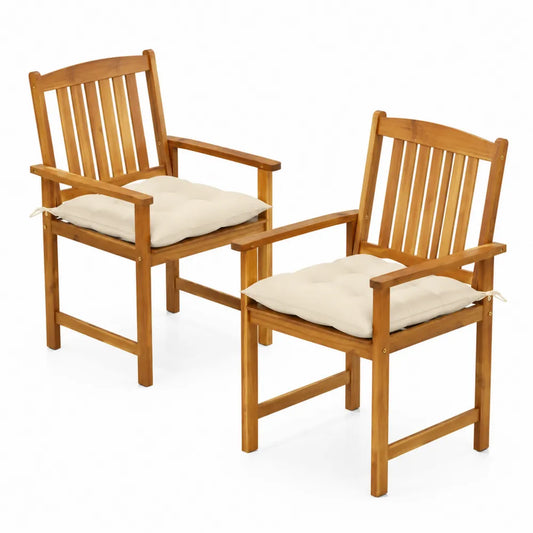 Set di 2 Sedie da Giardino in Legno di Acacia con Cuscini in Poliestere