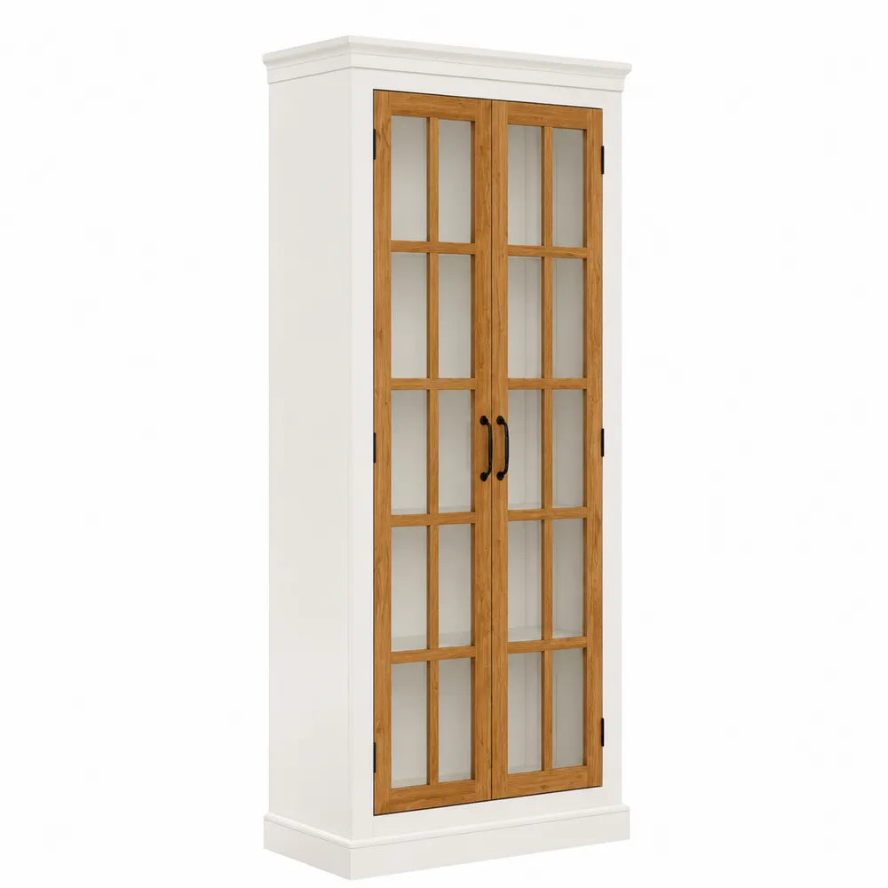 Credenza alta in legno e vetro temperato 200x80x40 cm