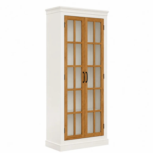 Credenza alta in legno e vetro temperato 200x80x40 cm