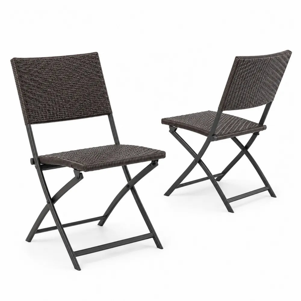 Set di 2 Sedie Pieghevoli in Rattan Sintetico Marrone Scuro con Struttura in Acciaio