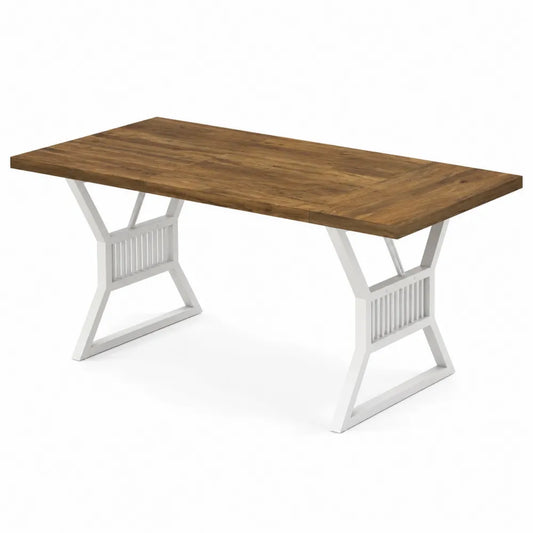 Tavolo rettangolare in legno e metallo bianco 180x90x75 cm