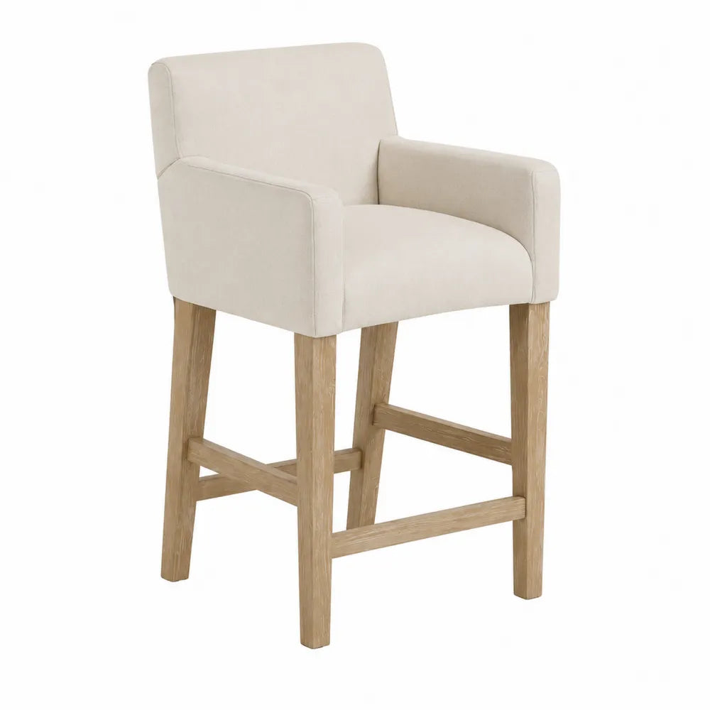 Sgabello da Bar in Legno e Tessuto Beige