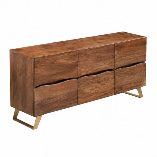 Credenza in Legno di Acacia con Gambe in Metallo 145x40x80 cm
