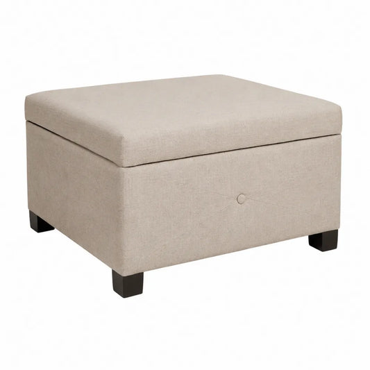 Pouf Contenitore Quadrato Beige in Tessuto di Lino