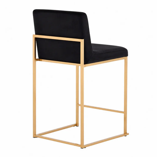 Sgabello in Velluto Nero con Struttura in Metallo Dorato 75cm