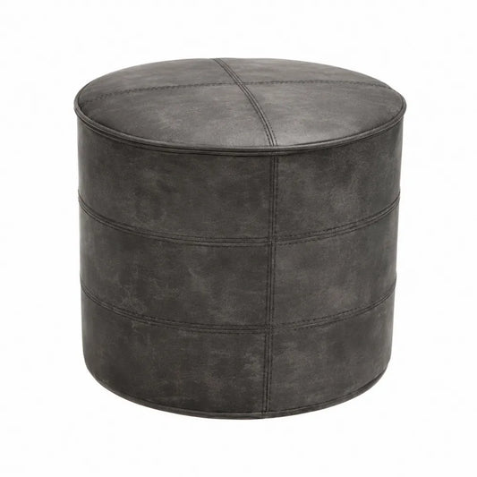 Pouf Rotondo in Pelle Sintetica Grigio Scuro